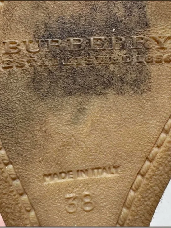 Burberry Burgundy Leather Wedge Sandals with Espadrille Trim - Picture 6 of 6